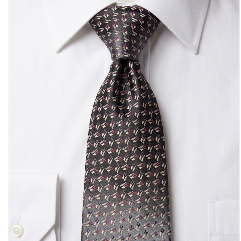 Ermenegildo Zegna Mens Gray Silk Geometric Classic Necktie 3.5x59 Italy - CJ